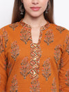 whl Mustard Printed Cotton Kurta-Palazzo Set