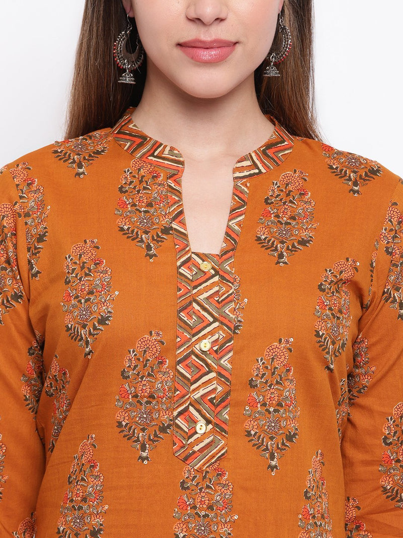 whl Mustard Printed Cotton Kurta-Palazzo Set