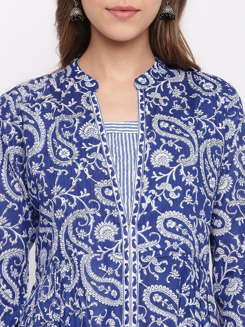 whl Blue Paisley Printed Kurta-Pants Set