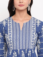 Jharokha Indigo printed Anarkali Kurta and Pants Set
