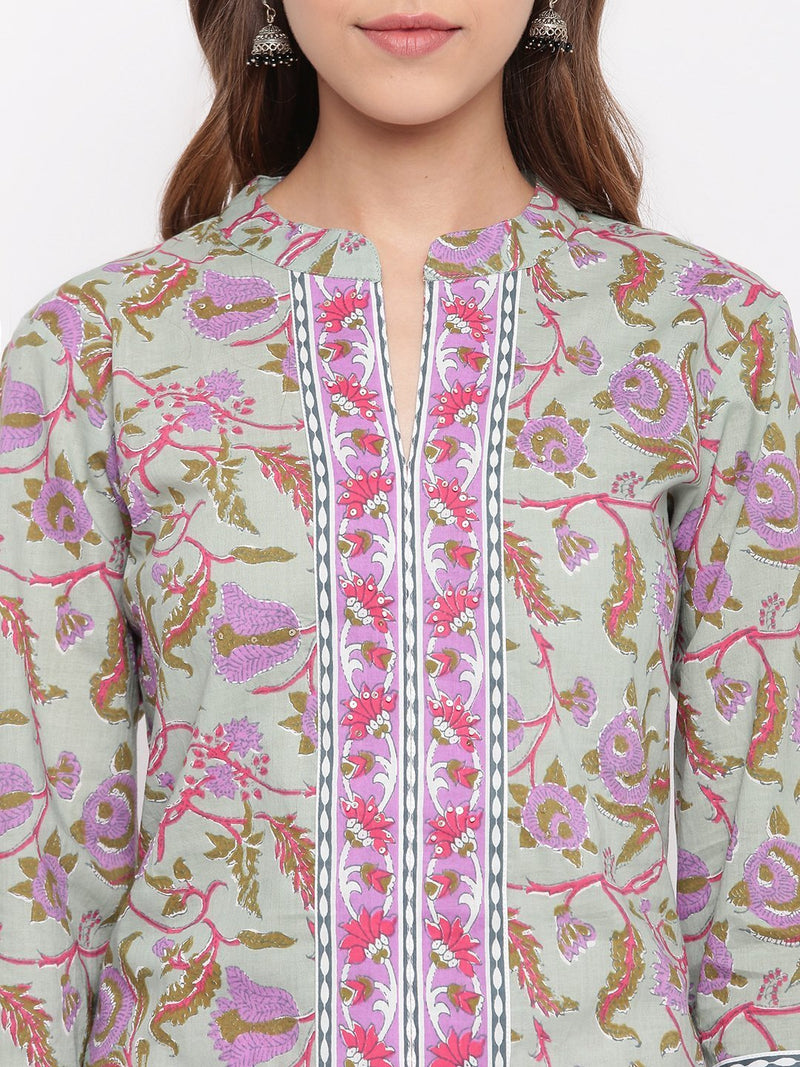 whl Green Floral Printed Kurta-Palazzo Set