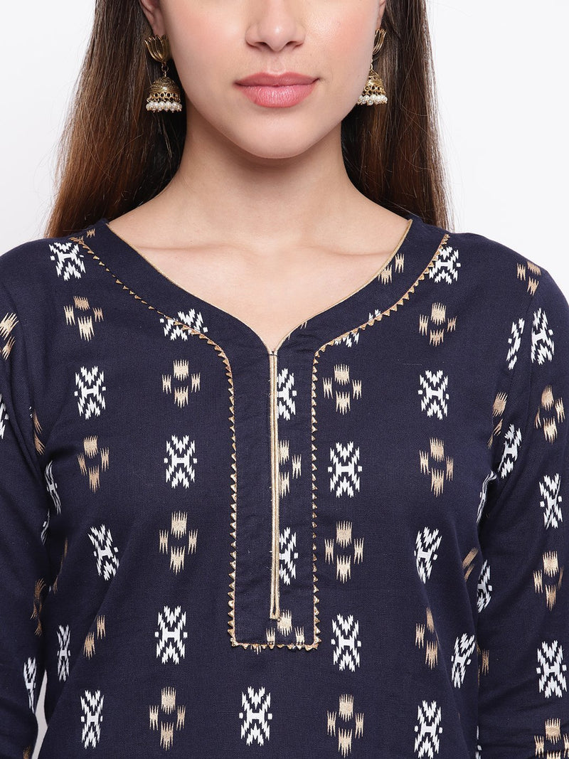 whl Blue Printed Kurta And Gharara Set