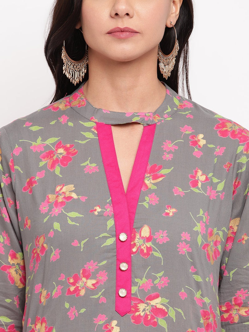 whl Grey Choker Neck Kurta-Palazzo Set