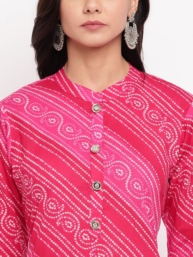 Pink Bandhani Kurta-Skirt Set