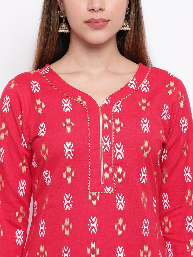 whl Red Printed Kurta And Gharara Set