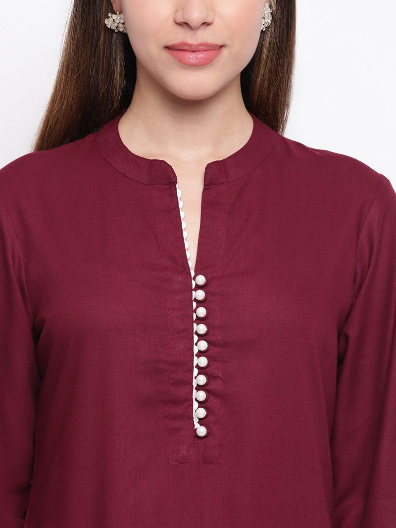whl Maroon Rayon Pakistani Kurta-Palazzo Set