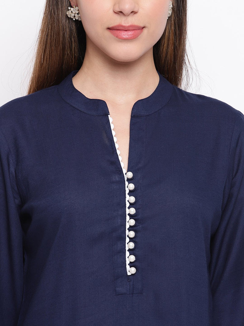 whl Navy Blue Rayon Pakistani Kurta-Palazzo Set
