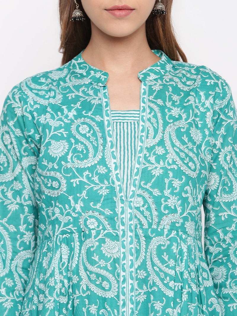 whl Green Paisley Printed Kurta-Pants Set