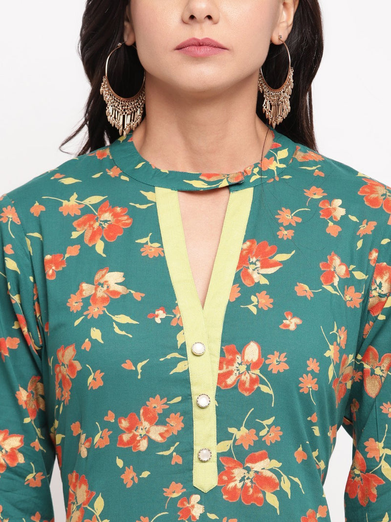 whl Green Choker Neck Kurta-Palazzo Set