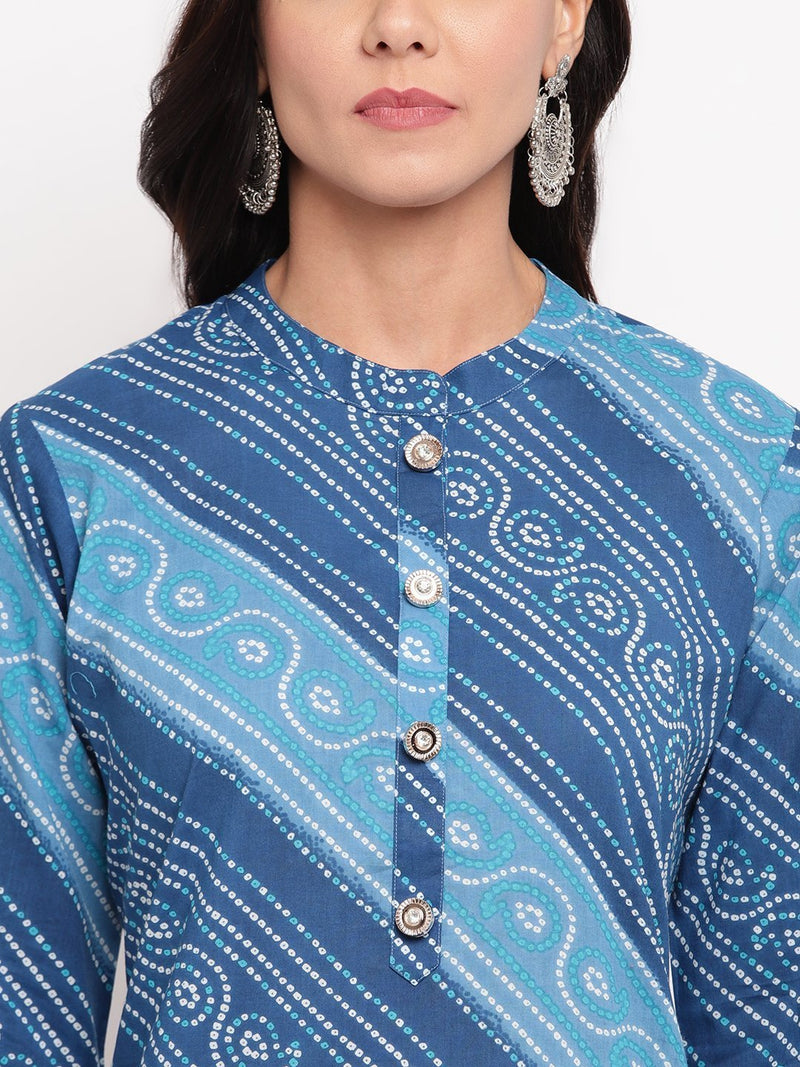 whl Blue Bandhani Kurta-Skirt Set