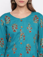 whl Blue Rayon Gold Print Kurti