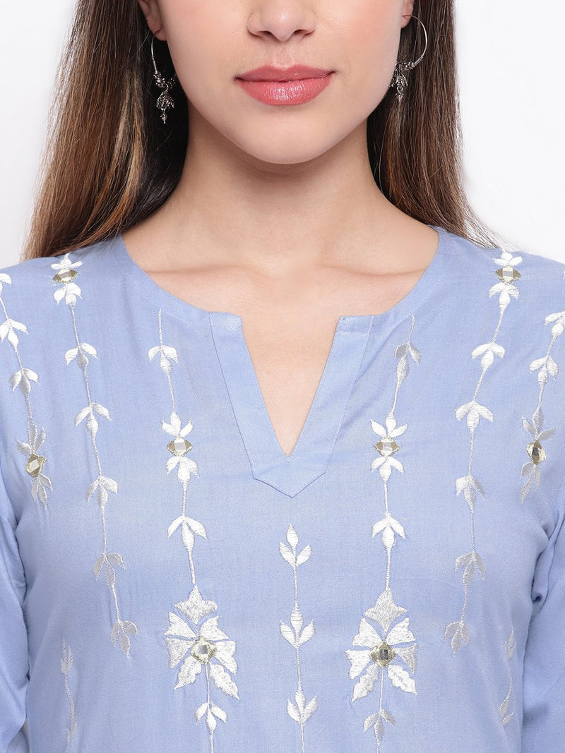 whl Purple Rayon Mirror-Embroidered Kurta