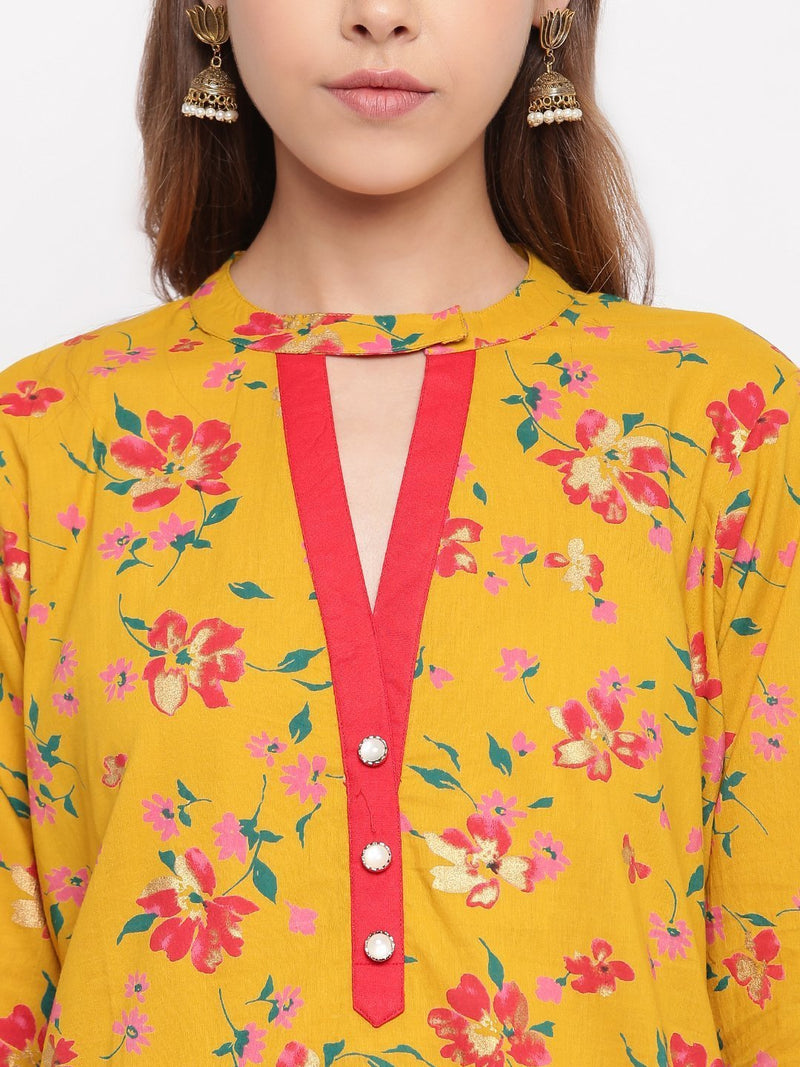 whl Mustard Choker Neck Kurta-Palazzo Set