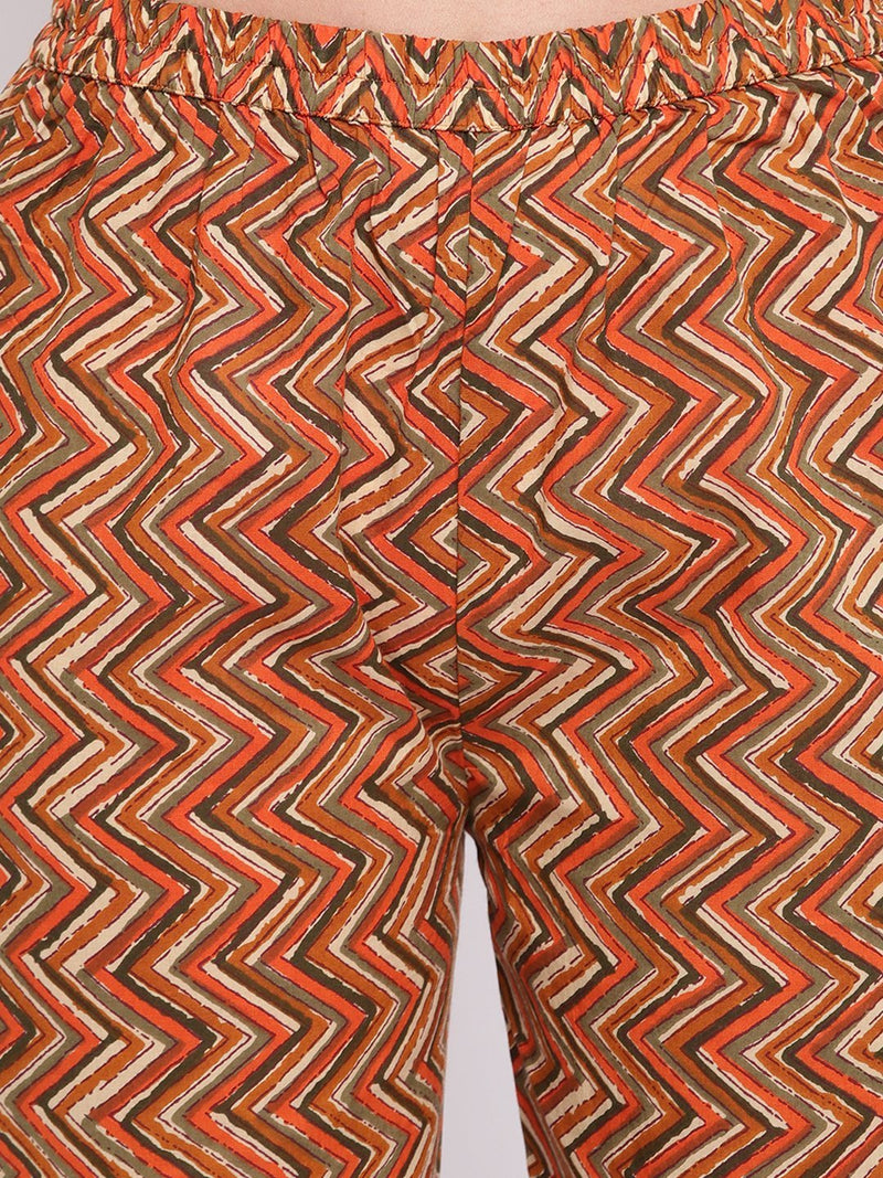 whl Mustard Printed Cotton Kurta-Palazzo Set
