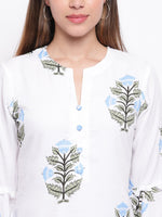 whl White Rayon Printed Kurta & Palazzo Set