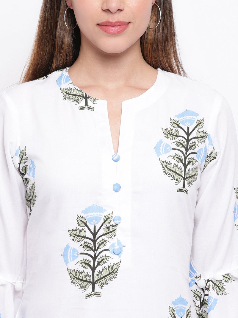 whl White Rayon Printed Kurta & Palazzo Set