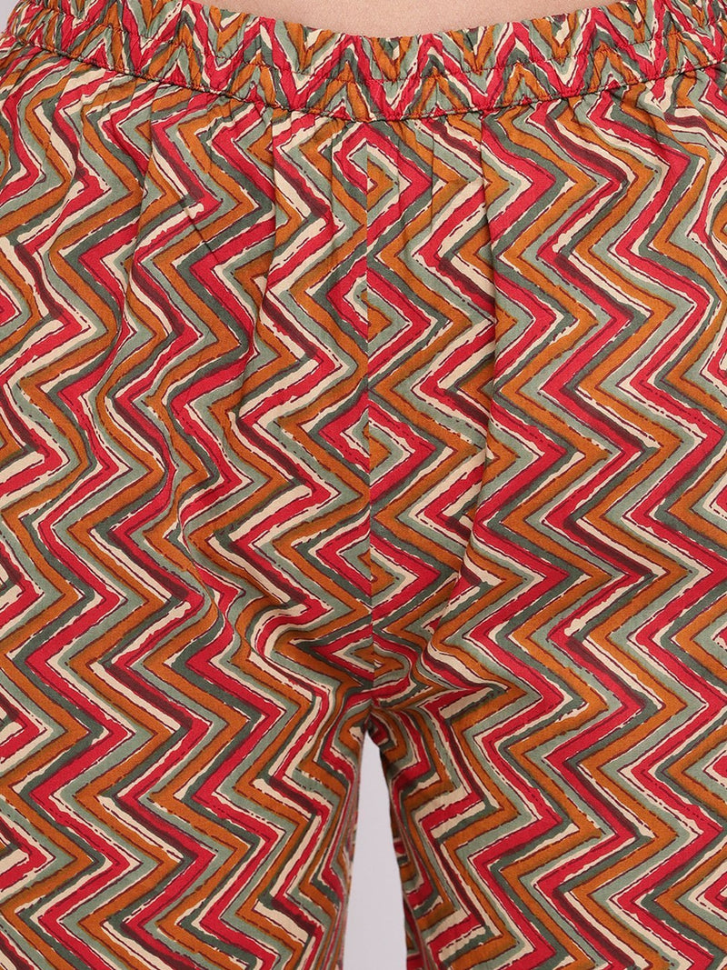 whl Red Printed Cotton Kurta-Palazzo Set
