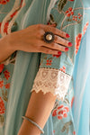 Blue Printed Cotton Lace Suit Set with Dupatta