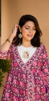 Women Purple & White Ethnic Printed Angrakha Cotton Kurta Set & Dupatta