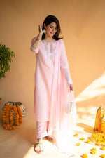 Pink Chanderi Suit Set with Dupatta
