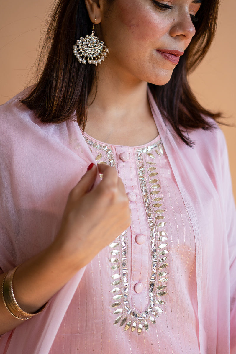 Pink Chanderi Suit Set with Dupatta