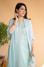 Green Chanderi Suit Set with Dupatta
