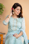 Green Chanderi Suit Set with Dupatta