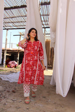 Red Handblock Printed Afghani Chogha and Salwar