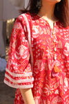 Red Handblock Printed Afghani Chogha and Salwar