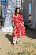 Red Handblock Printed Afghani Chogha and Salwar