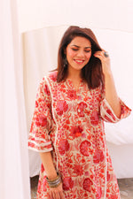 Cream Handblock printed Afghani Chogha and Salwar