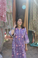 Purple Handblock Printed Afghani Chogha and Salwar