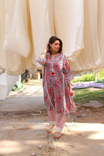 Grey Handblock Printed Afghani Chogha and Salwar