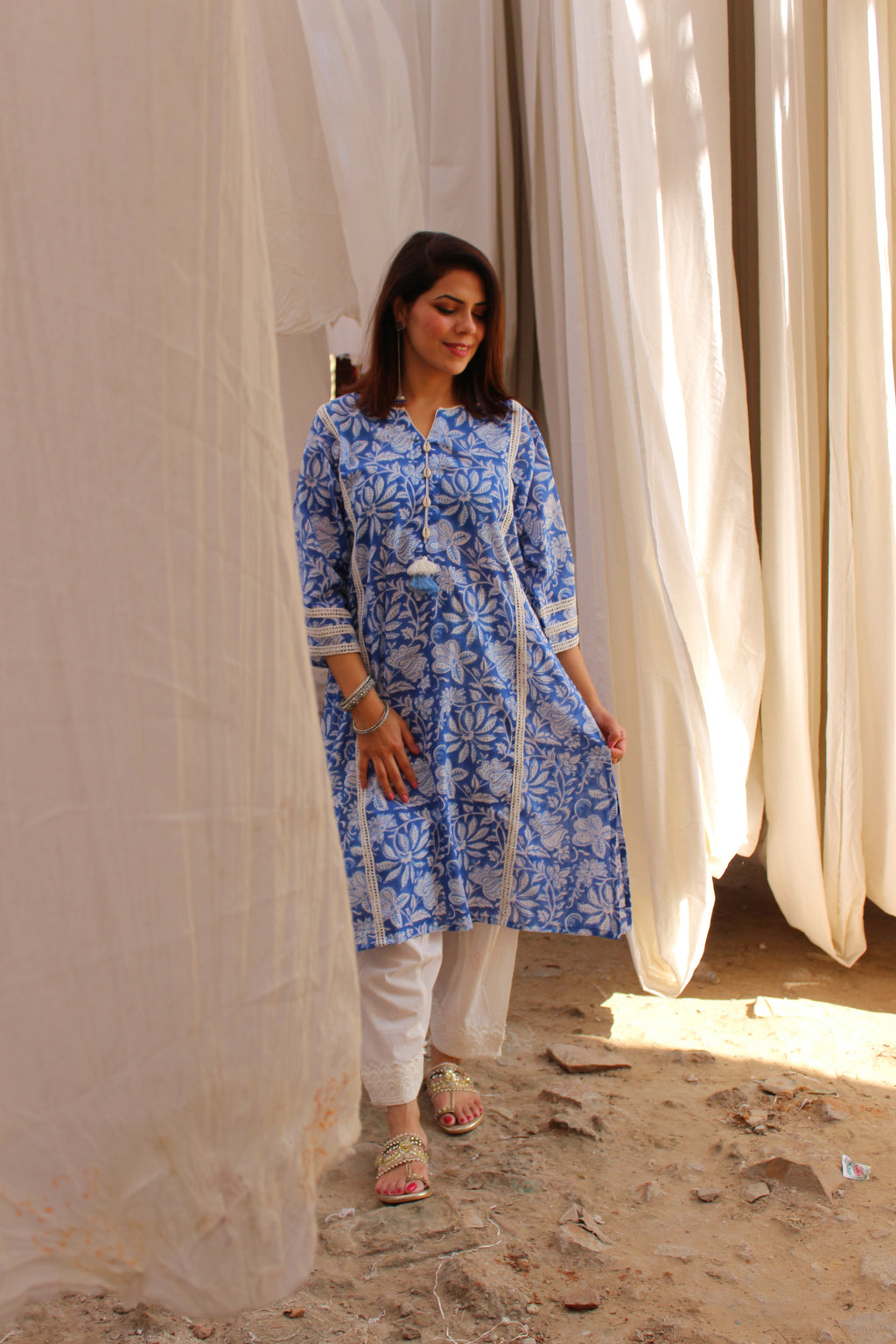 Indigo Handblock Printed Afghani Chogha and Salwar
