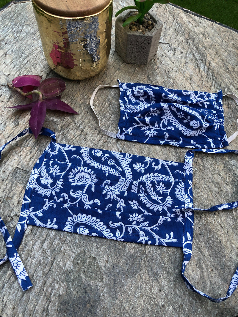 whl Printed Indigo Up-cycled Cotton Masks