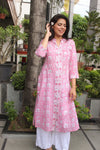 Pink Mulmul handblock kurta