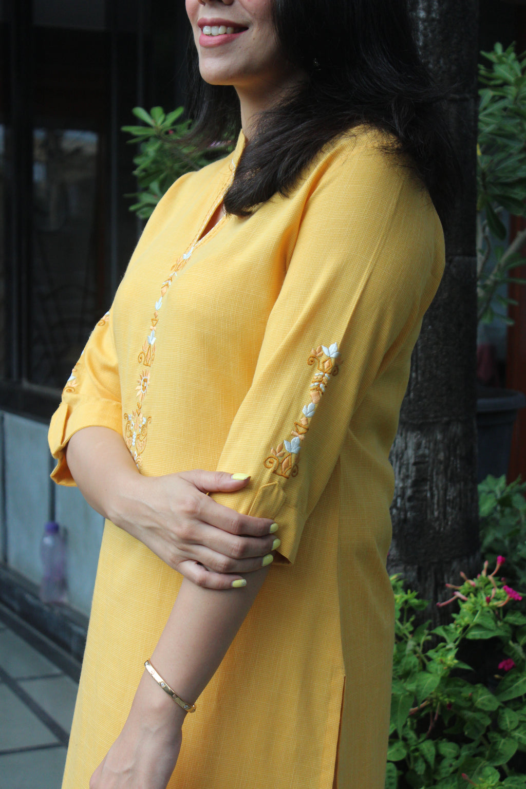 Yellow embrodiered long kurta