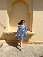 Floral Print Puff Sleeves Ethnic Dress