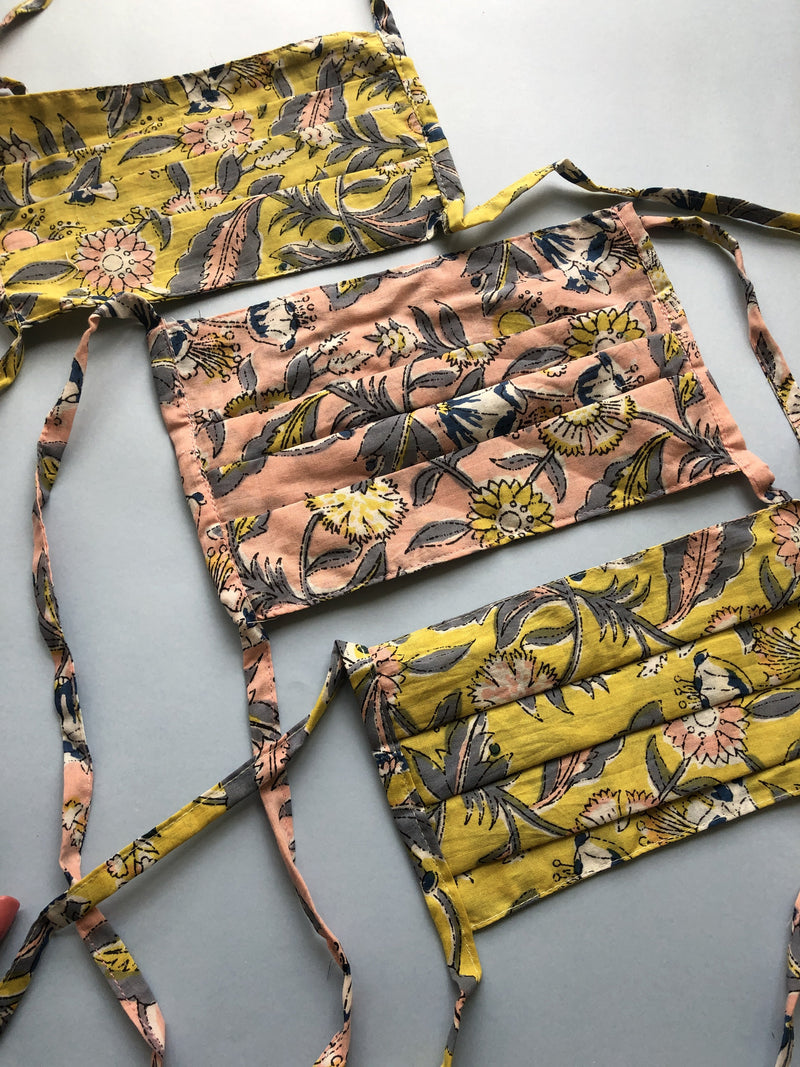 whl Printed Yellow Up-cycled Cotton Masks