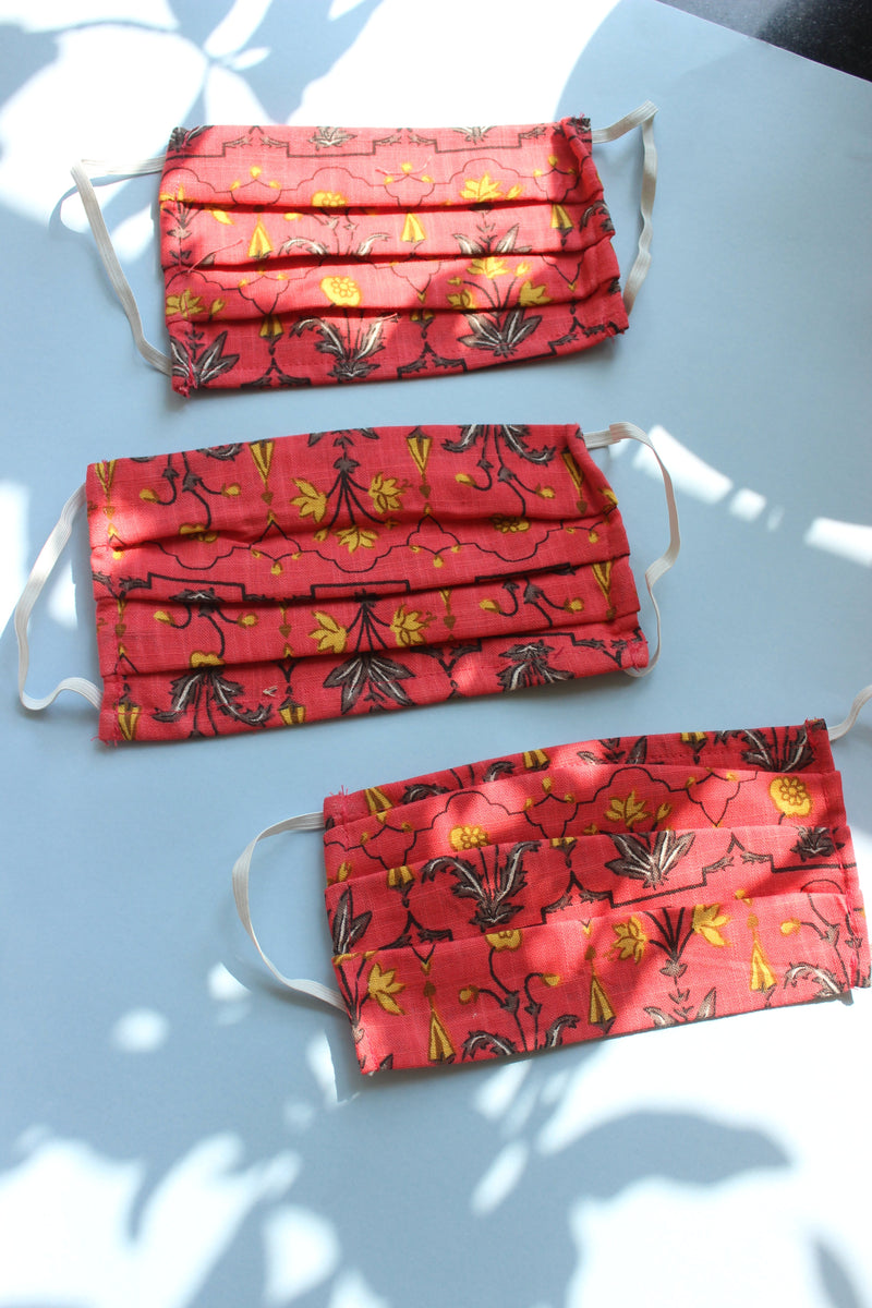 whl Printed Orange Up-cycled Cotton Masks