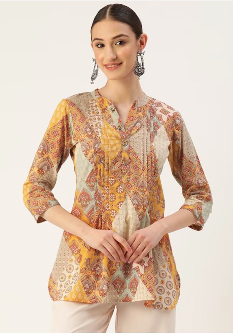 Jodhpur Ethnic Print Mandarin Collar Top