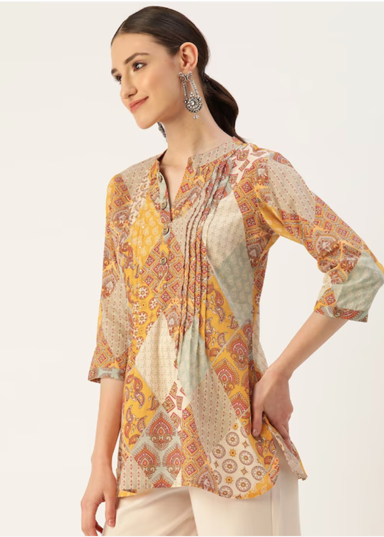 Jodhpur Ethnic Print Mandarin Collar Top
