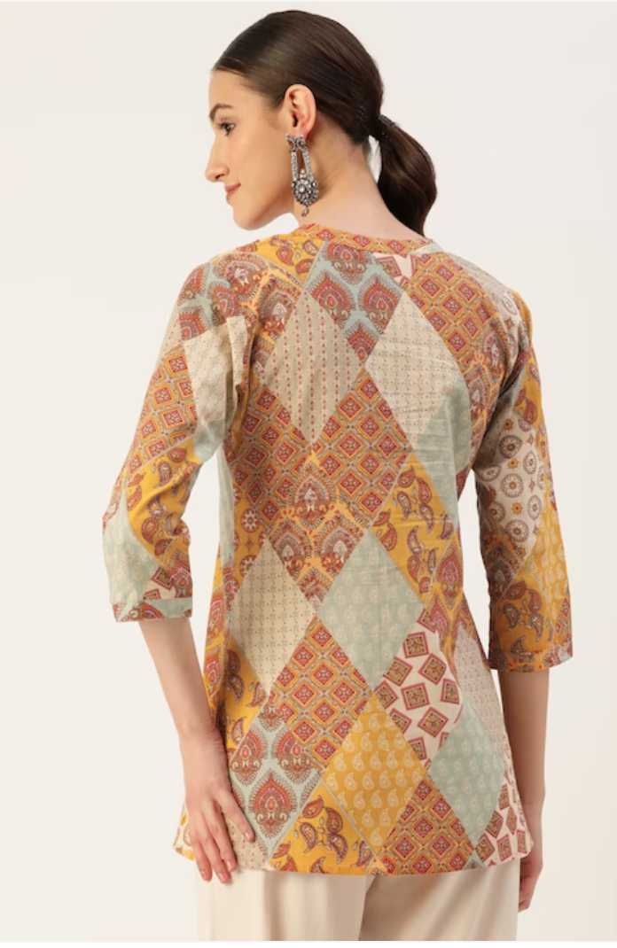 Jodhpur Ethnic Print Mandarin Collar Top